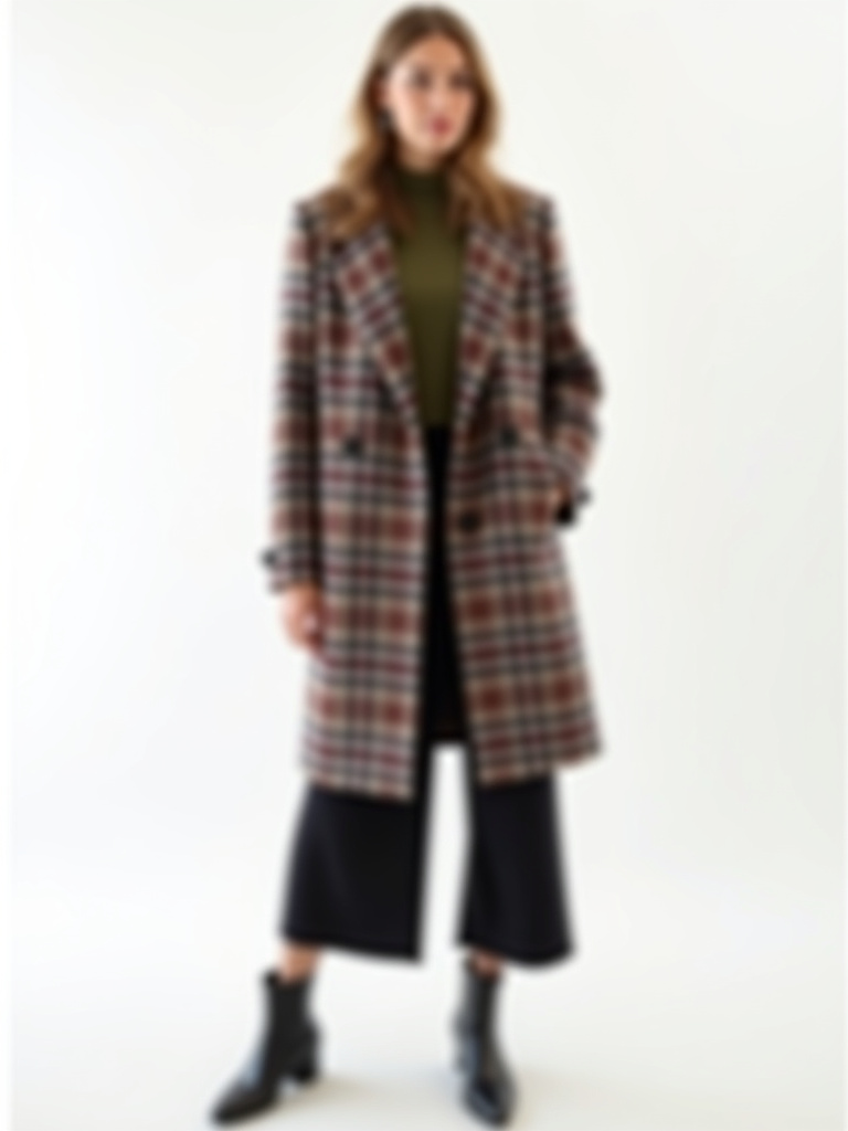 Manteau carreaux en laine avec poches